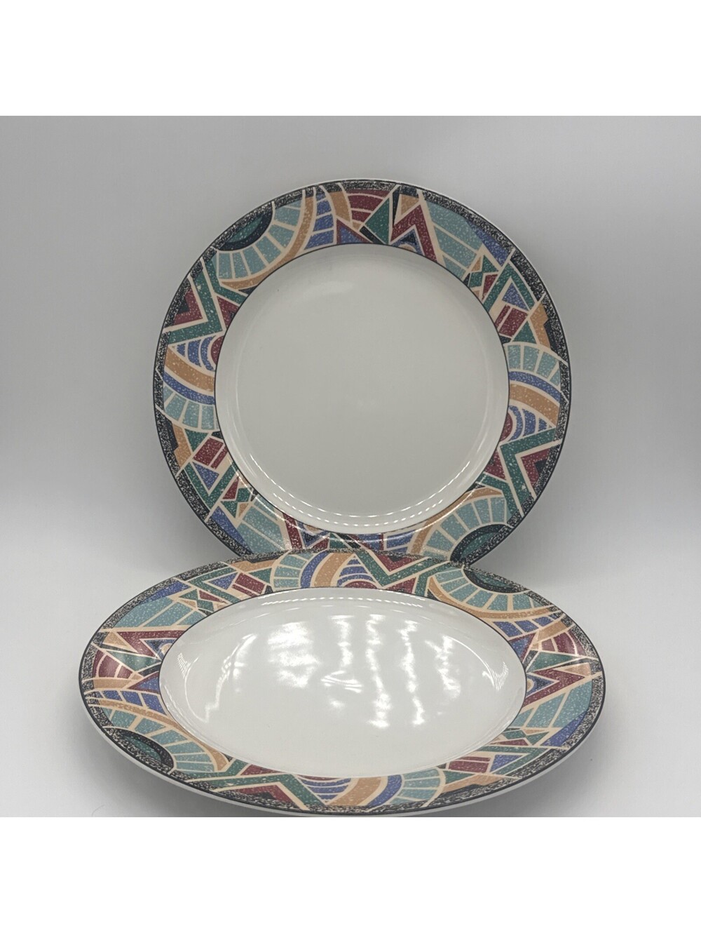 Furio Tempo Dinner Plates Set of 2 Geometric Rim 1990s Contemporary Casuals